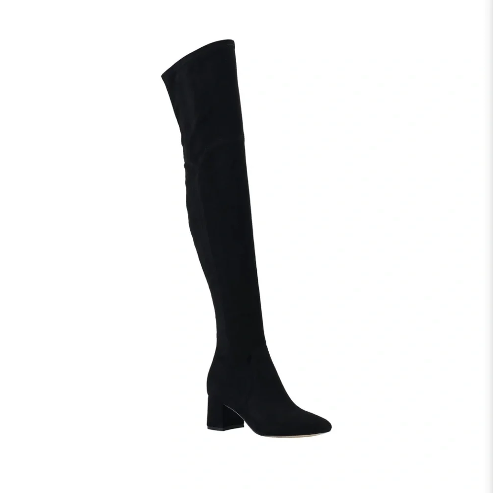 Marc Fisher Black Over the Knee Block Heel Vegan Boots Size 9 NWT